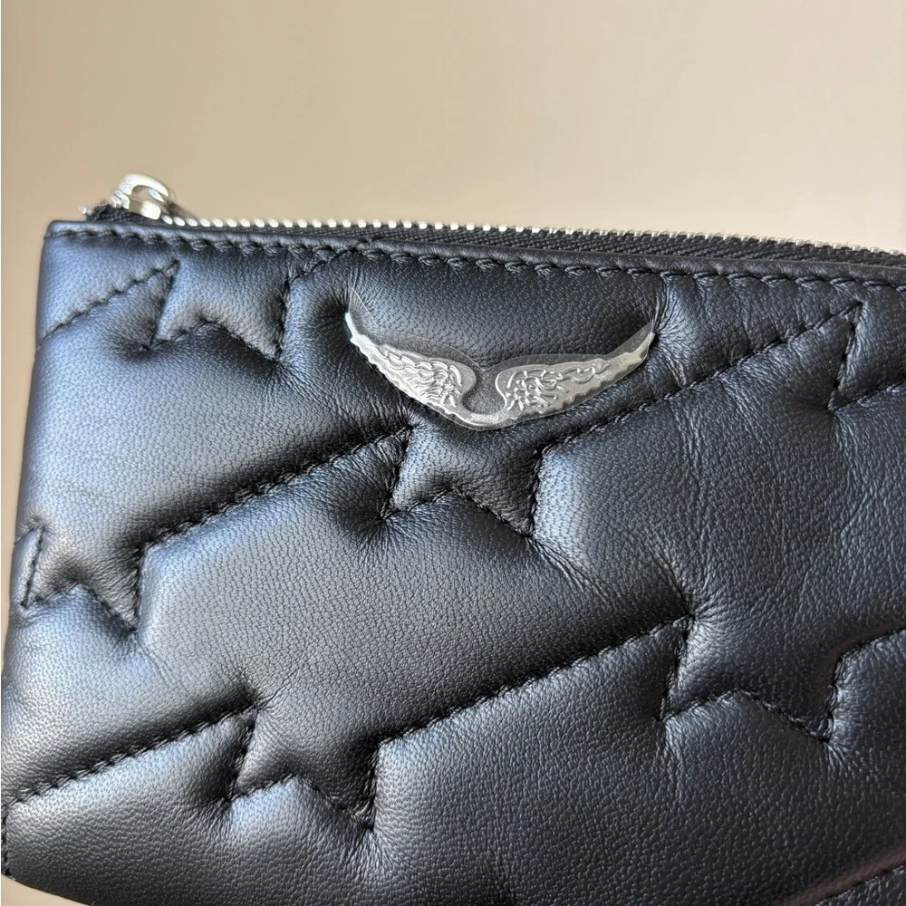 Zadig & Voltaire quilted mini uma black cardholder, new
